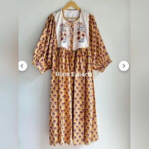 Floral Yellow and Purple Cotton Maxi Dress